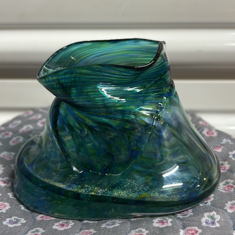 Vintage Bud Spindt Green Hand-Blown Art Glass Candle Holder 2008 Kailua Hawaii